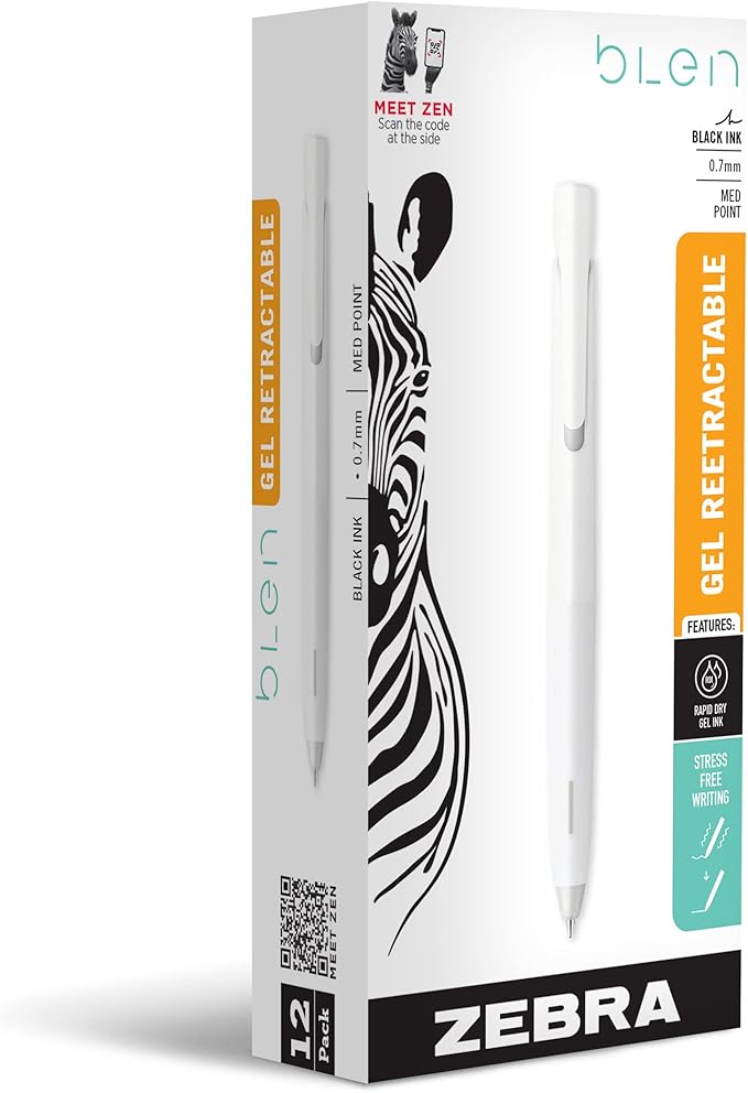Zebra Pen, bLen Retractable Gel Pens, Medium Point 0.7mm, Rapid Dry Gel Ink by ZebraPen