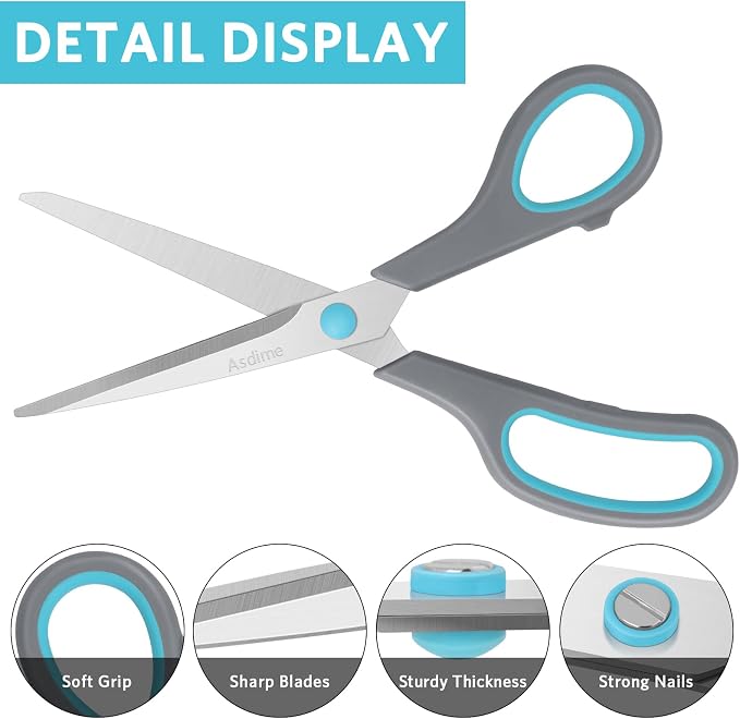 Asdirne 8.5" Scissors, Stainless Steel Blades, Soft Grip Handle, Suitable - Image 4