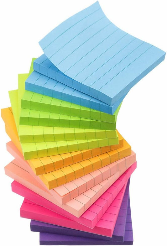 Early Buy Lined Sticky Notes 3x3 Inch, 14 Pads/Pack with Lines Notepads, 7 Bright Colors Self-Stick Pads, 80 Sheets/Pad, Total 1120 Sheets-DeskLoop Office