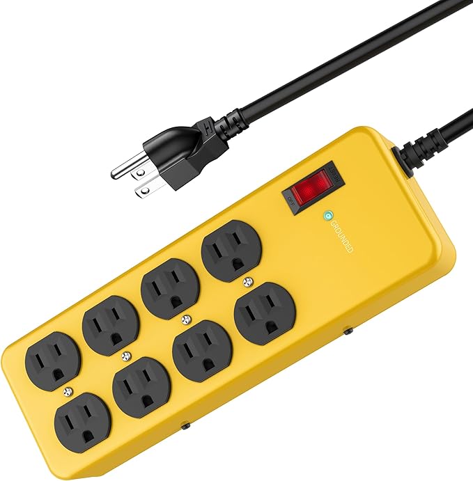 Heavy Duty Power Strip,Industrial Heavy Metal Case Surge Protector,8 AC Outlets,15Amp,2700 Joules,Protected' Indicator,14 Gauge Cord (Yellow, 6FT Length)-DeskLoop Office