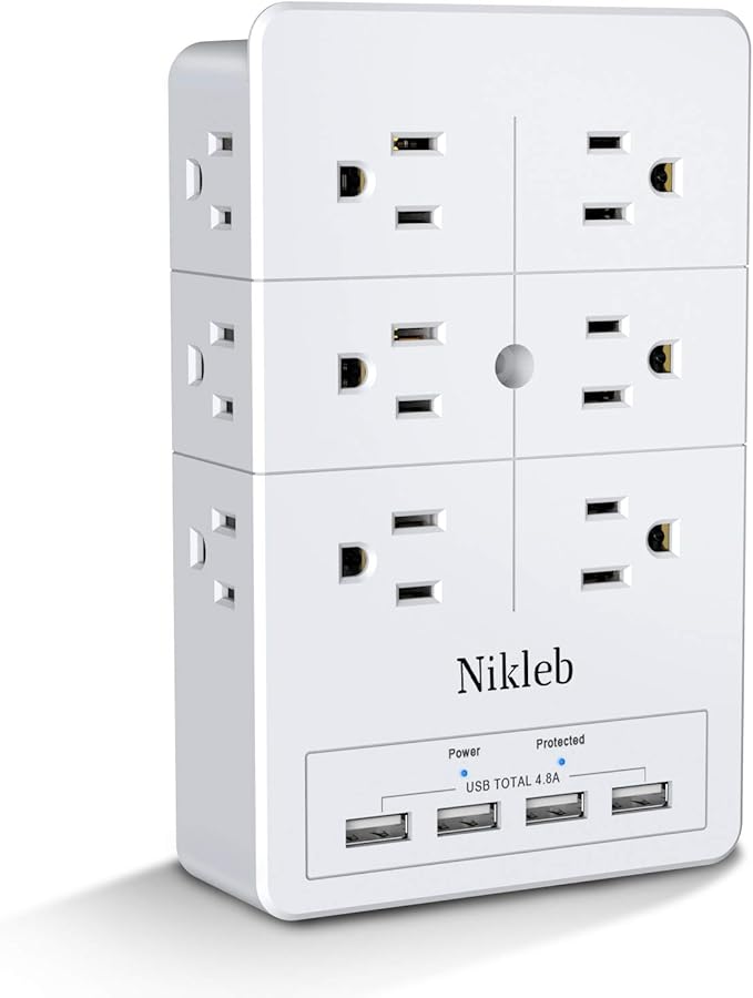 Multi Plug Outlet Surge Protector Nikleb, 12 Electrical Outlets Extender with 4 USB Charging Ports Total 4.8A, Wall Plug Expander 3 Prong for Room, Office, Gaming, Cord Organizer Accessories-DeskLoop Office