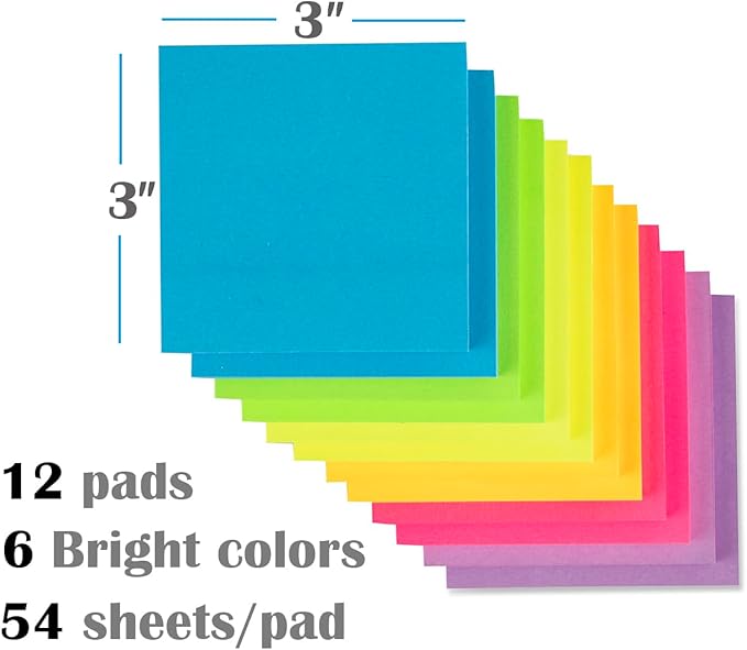 Pop-up Sticky Notes 3x3 in, Bright Colors Super Sticking Power Memo Pads - Image 2