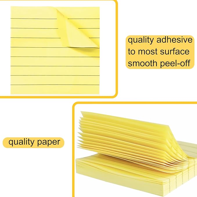 48 Pack 3840 Sheets Lined Sticky Notes 3X3 in Ruled Self Sticky Note Pads 80 Sheets/pad Colorful Sticky Notes with Lines Post Notes for Office, Home, School, Meeting-DeskLoop Office