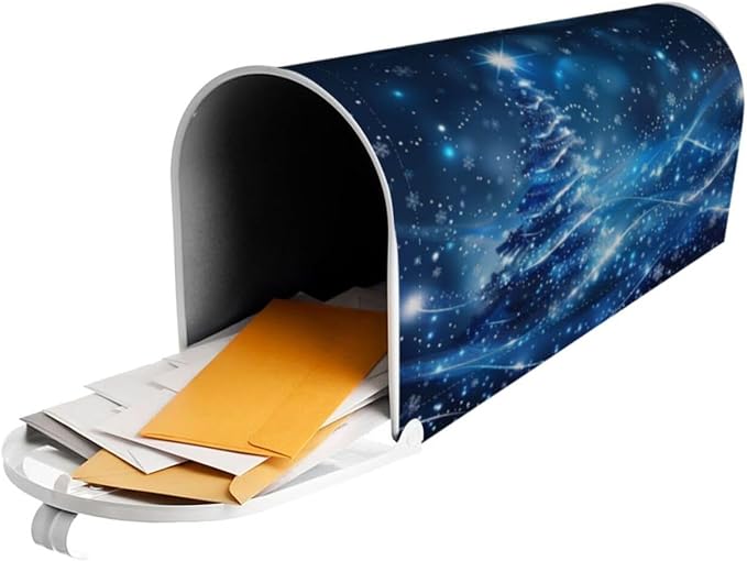 Blue Christmas Tree Welcome Magnetic Mailbox Cover, Xmas Tree Mailbox Wrap - Image 6