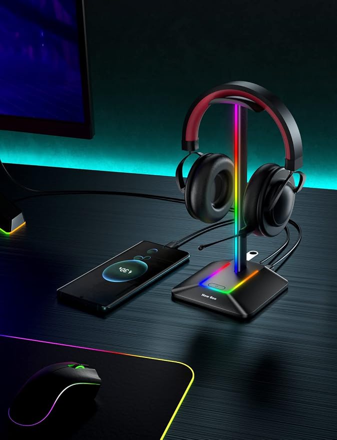 New Bee Headphone Stand with RGB Lighting, Sturdy Aluminum Gaming Headset - Image 6