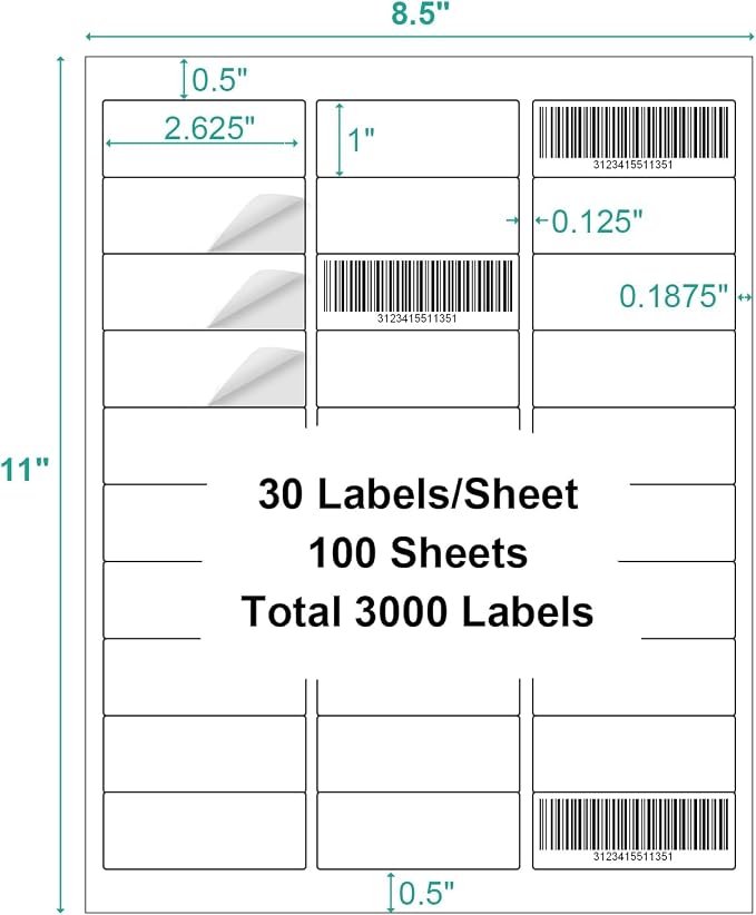 100 Sheets 3000 Labels Printable Address Labels - Image 7