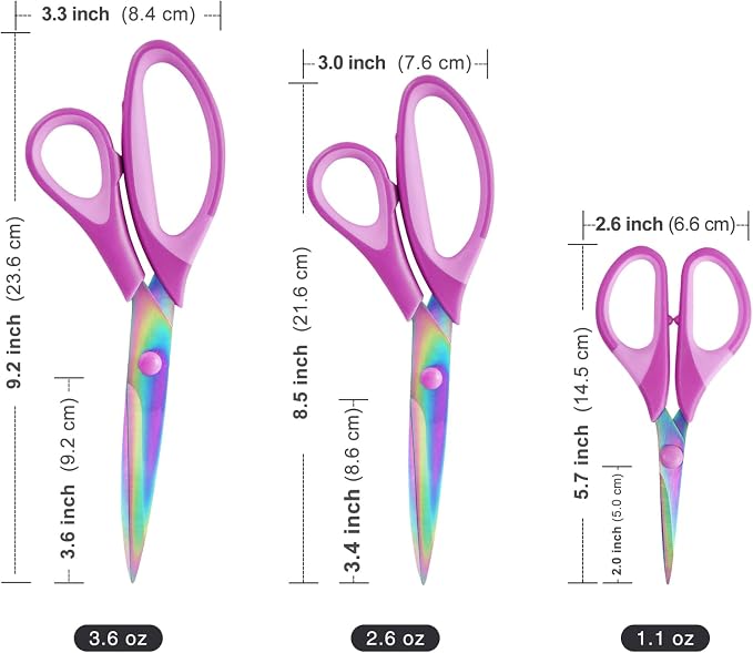 Craft Scissors Set of 3 Pack, All Purpose Sharp Titanium Blades Shears - Image 5