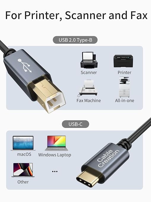 CableCreation USB B to USB C Printer Cable 10FT, USB-C to USB B Printer Cord - Image 6