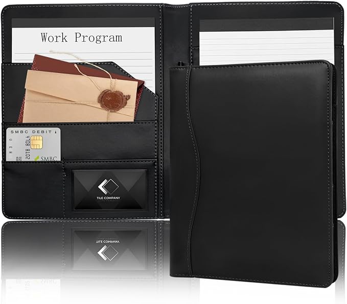 Leather Portfolio Binder 5 x 8, Mini Soft Leather Padfolio A5 Business Binder by Hehyxade