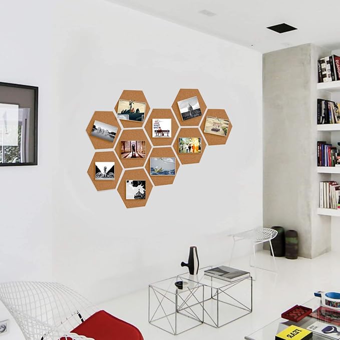 HBlife Hexagon Cork Board Tiles 10 Pack Self-Adhesive Corkboards - Image 6