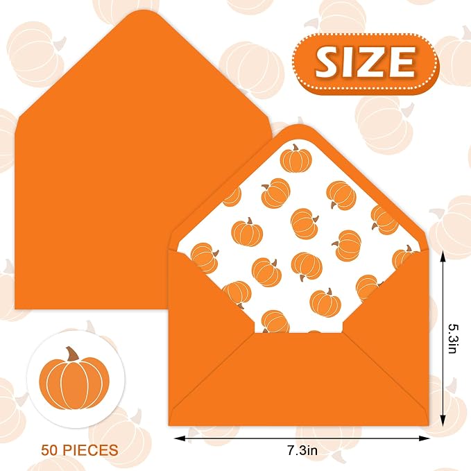 Whaline 50 Pcs Fall Invitation Envelopes Pumpkin Greeting Card Envelope Autumn - Image 2