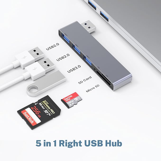Fidioto USB A Hub, Left Model 5-in-1 Network-Hubs with 1 USB3.0 &2 USB2.0 & Micro SD/TF Card Reader, Compatible for Laptop MacBook, Chromebook, Dell, HP, Samsung, Keyboard, Mouse Etc.-DeskLoop Office