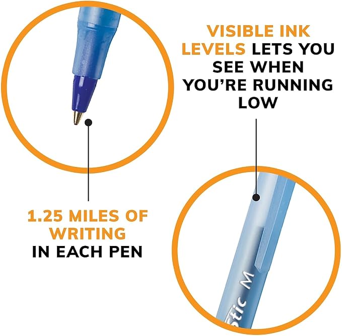 BIC Round Stic Xtra Life Blue Ballpoint Pens, Medium Point, 500-Count Pack of - Image 4