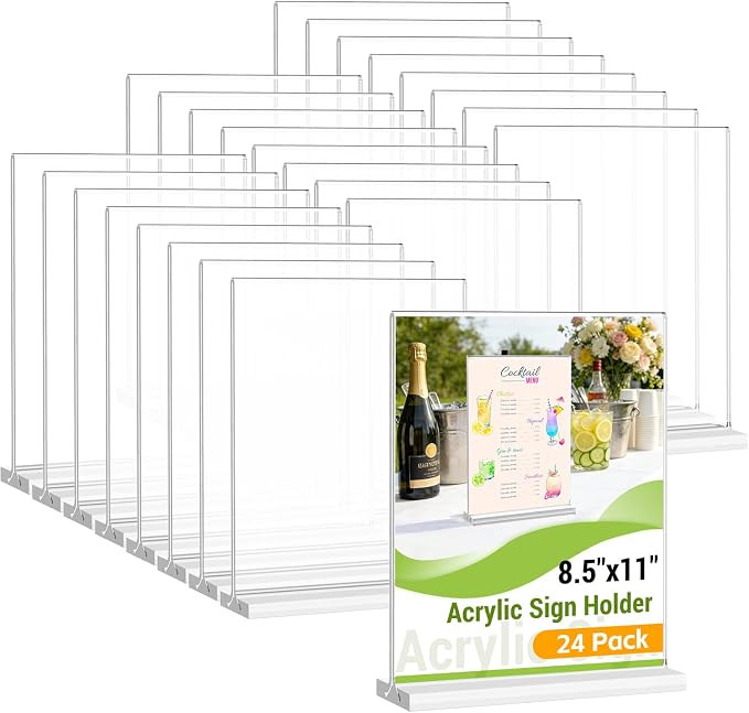 Dynta 24 Pack Acrylic Sign Holder 8.5 x 11 Inches Clear Double Sided Vertical by Dynta