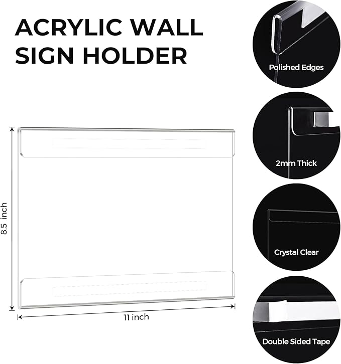 12 Pack 11x8.5 Acrylic Sign Holder Wall Mount, Horizontal Plastic Wall Signs - Image 5