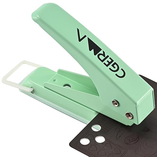 Single Hole Puncher, 1/4" Hole, 50% Labor Savings, Heavy Duty Metal Punch, 15 Sheet Capacity, for ID Cards, Chipboard, Art Project, Crafts Easy Punching, Green-DeskLoop Office