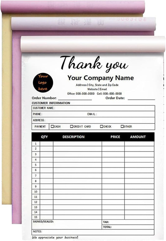 Custom Invoice Book in 3-Part /2-Part Receipt Book by Wasetell