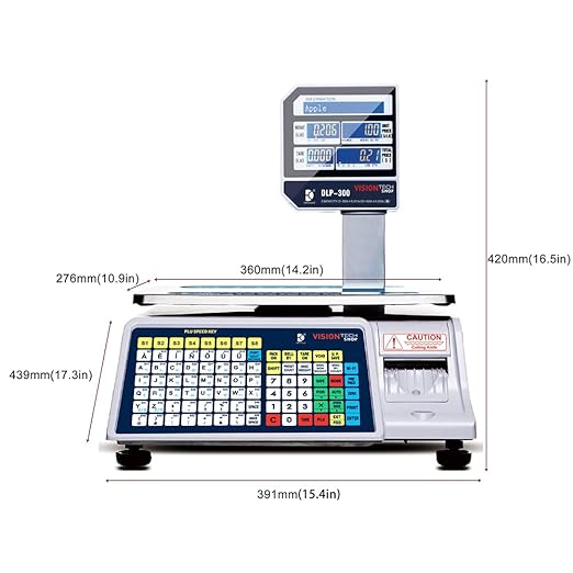 VisionTechShop DLP-300 Label Printing Scale Pole Display, 30/60lbs Capacity, 0.01/0.02lbs, NTEP Legal for Trade with a Free 1 case CAS LST-8010 UPC Label, 58 x 40mm-DeskLoop Office