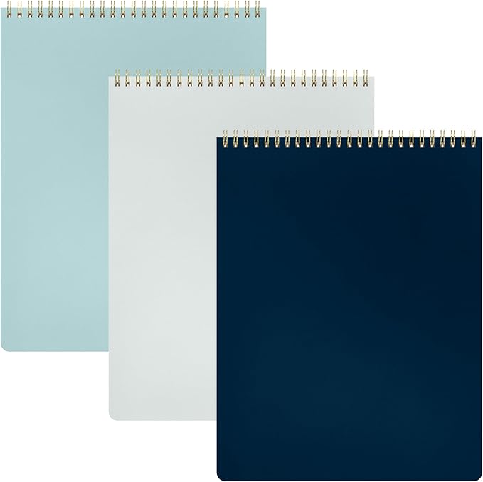 PAPERAGE Top Bound Spiral Notebook, 3 Pack, Lined Notepad, (Light Grey/Navy/Sage Green), 70 Sheets (140 Pages) Per Notebook, Wide/Legal Ruled, 8.5 inches x 11 inches-DeskLoop Office