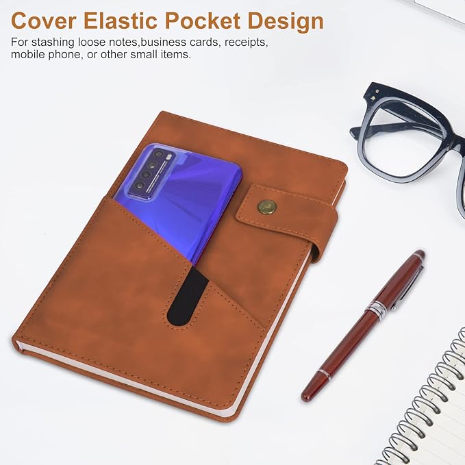 A5 Lined Leather Journal Notebook,Hardcover Journal Set with Pen and Gift Box,100Pages 100gsm Thick Ruled Paper Daily Diary for Men Women School,Travel,Business,Work,Writing 5.9" X 8.4"-DeskLoop Office