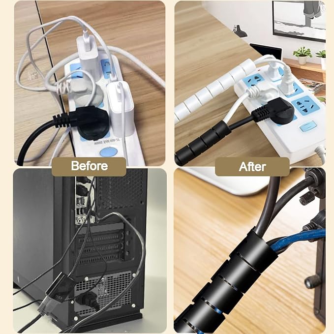Black Computer Cable Management Sleeve Tube Under Desk Cord Organizer, 7/8 inch - Image 5