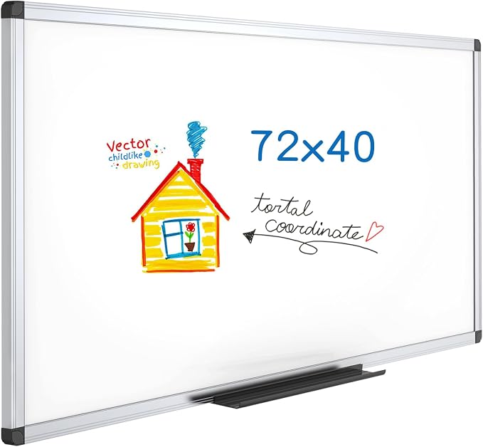 VIZ-PRO Dry Erase Board/Magnetic Whiteboard, 72 x 40 Inches, Large Wall Mounted by VIZ-PRO