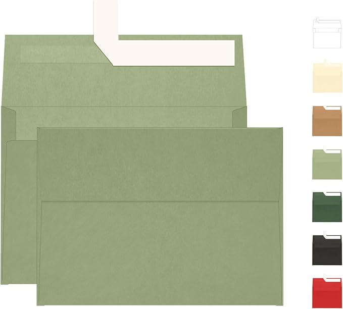 A7 Sage Green Envelopes 100 Pack, Goefun 5x7 Self Seal Printable Envelopes by Goefun