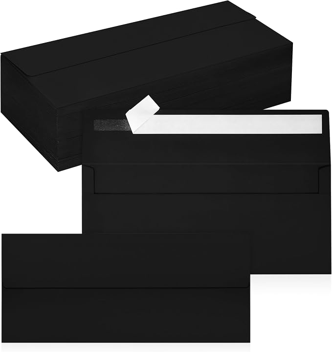 100 Pack #10 Business Envelopes, Self Seal Standard Black Envelopes by QIKSION