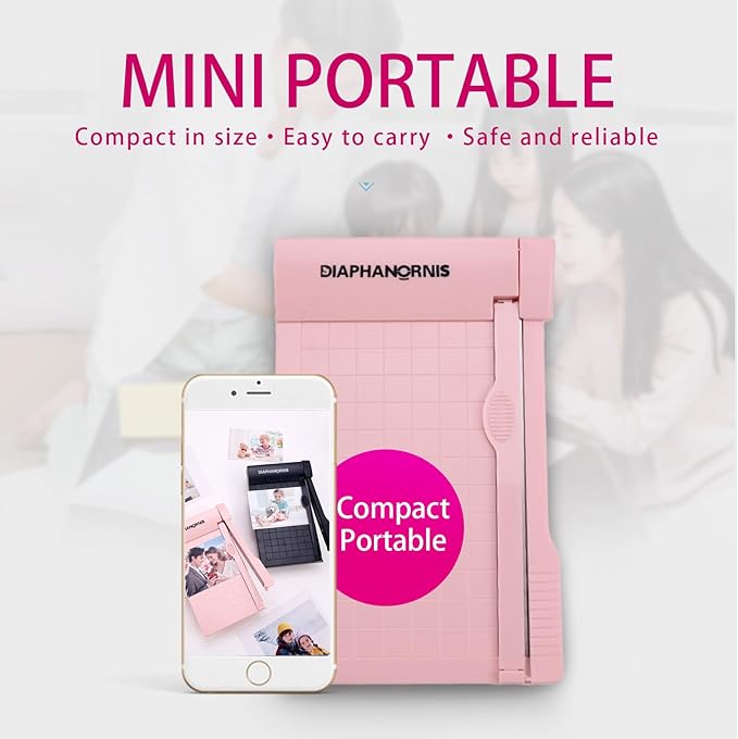 Guillotine Paper Trimmer, Mini Compact Paper Cutter, 1/4-Inch Grid for Precision Cutting, Straight Cuts Up to 3 Sheets, Perfect for Photos,Coupons,Card Making and Small Craft Projects (Pink)-DeskLoop Office