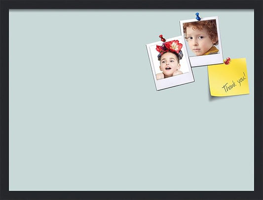 PinPix 27x20 Inch Cork Bulletin Board. This Decorative Framed Pin Board Comes with Soft Blue Design and a Satin Black Frame. Ideal for Home Office Decor or Message Board (PinPix-1814)-DeskLoop Office