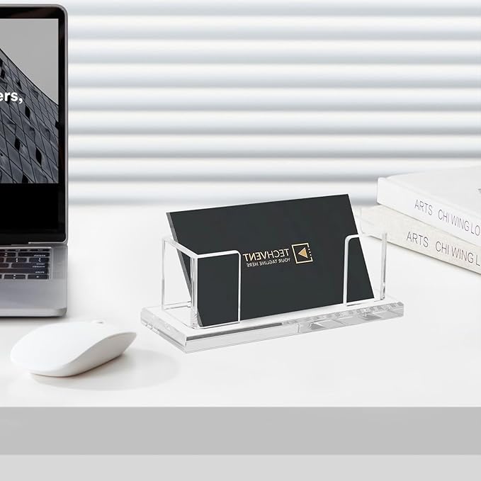 Weiai Acrylic Business Card Holder Stand for Desk, 2 Pieces Modern Clear Base Business Card Organizer Display-DeskLoop Office