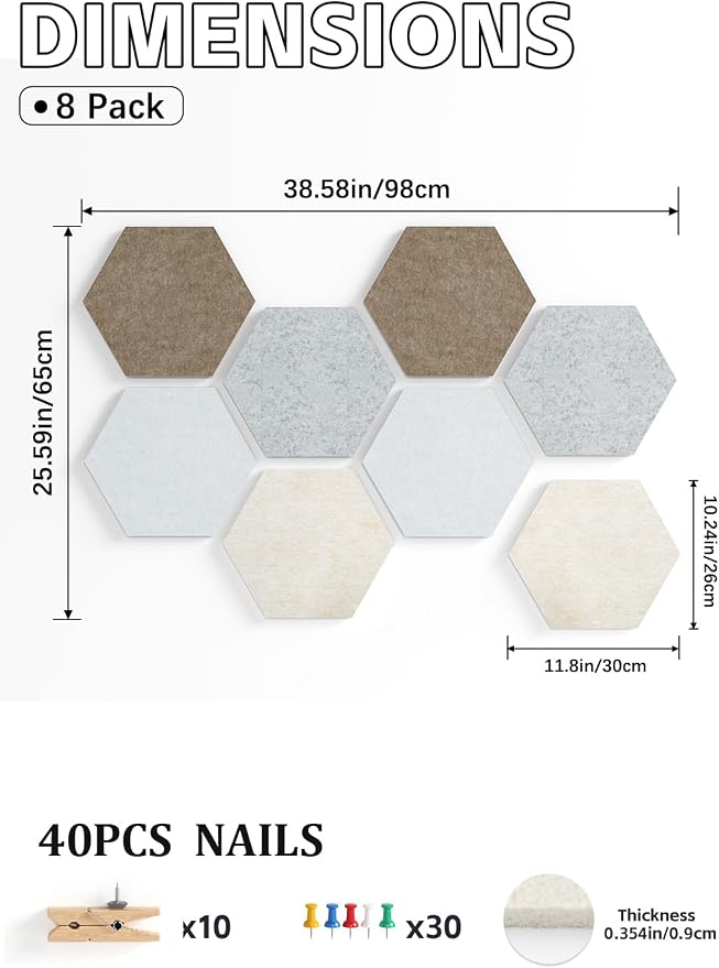 8 Pack Hexagon Felt Bulletin Board Tiles - Image 3