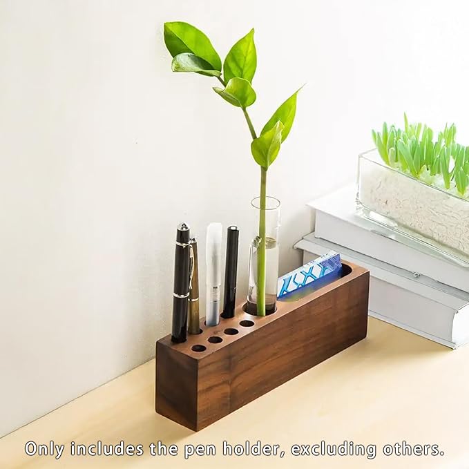 LiTY Pen Holder for Desk, Acacia Wooden Pencil Stand, Solid Wood Business Card Holder, Fountain Pen Organizer, Minimalist Aesthetic Office Stationery Desk Decor-DeskLoop Office