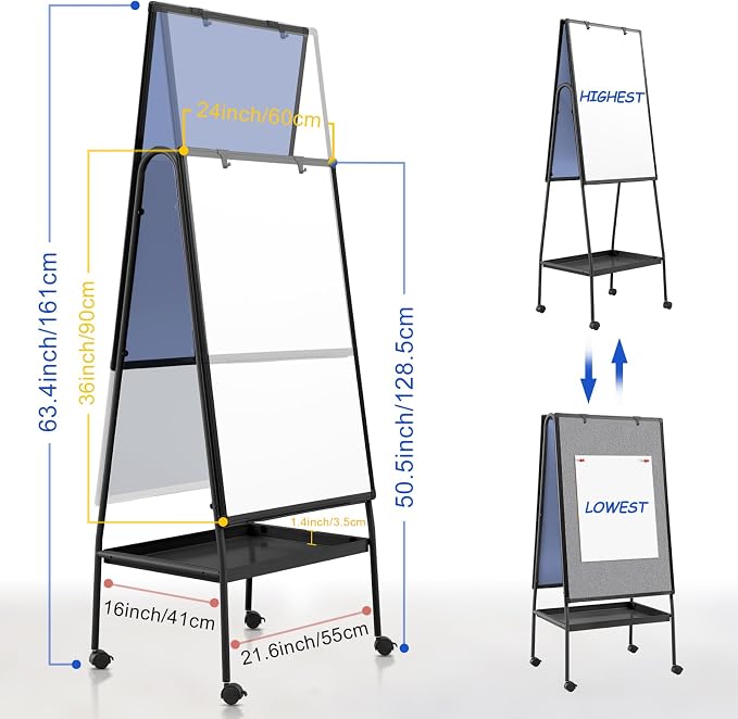 MAKELLO Rolling Whiteboard on Wheels 36x24 in, Double-Side Standing White Board - Image 2