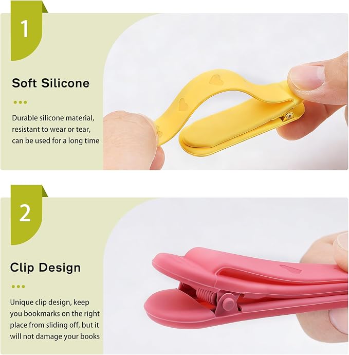 SMUK 3Pcs Heart Bookmarks for Women, Automatic Silicone Book Marks for Book - Image 3