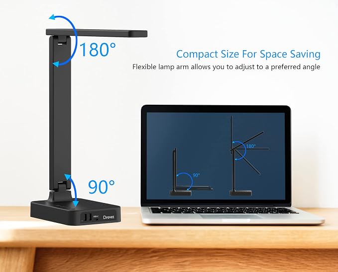 Drevet LED Desk lamp with USB C Charging Port, Table Light with 3 USB Charger - Image 6