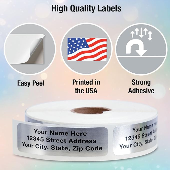 Personalized Return Address Labels, Roll of 500 Silver Foil Self-Adhesive - Image 5