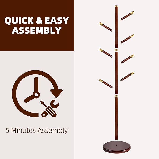 Uniclinens Coat Rack Freestanding Solid Wood Coat Tree Standing with 7 Hooks, Coat Rack Stand Creative Tree Branch-look (Walnut)-DeskLoop Office