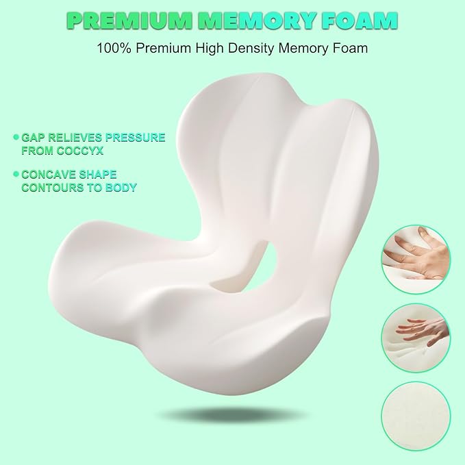 Buttocks Cushion for Office Chair Memory Foam Seat Pad for Butt Support Tailbone Relief Ergonomic Chair Cushion for Home Car Travel or Work (Double Gray)-DeskLoop Office