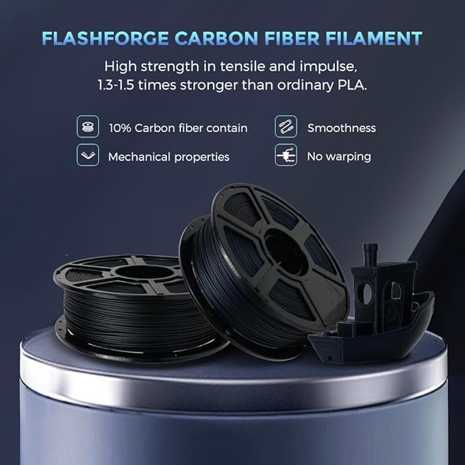 FLASHFORGE Carbon Fiber PLA Filament 1.75mm, Carbon Fiber Reinforced PLA 3D Printer Filament, 1KG Spool Dimensional Accuracy +/- 0.02mm, High Strength & High Abrasion-Resistance (PLA-CF Midnight Blue)-DeskLoop Office
