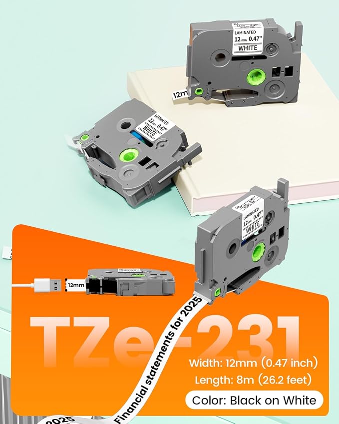 Replacement for Brother P Touch TZe TZ Tape 12mm 0.47 Laminated White | TZe-231 - Image 8