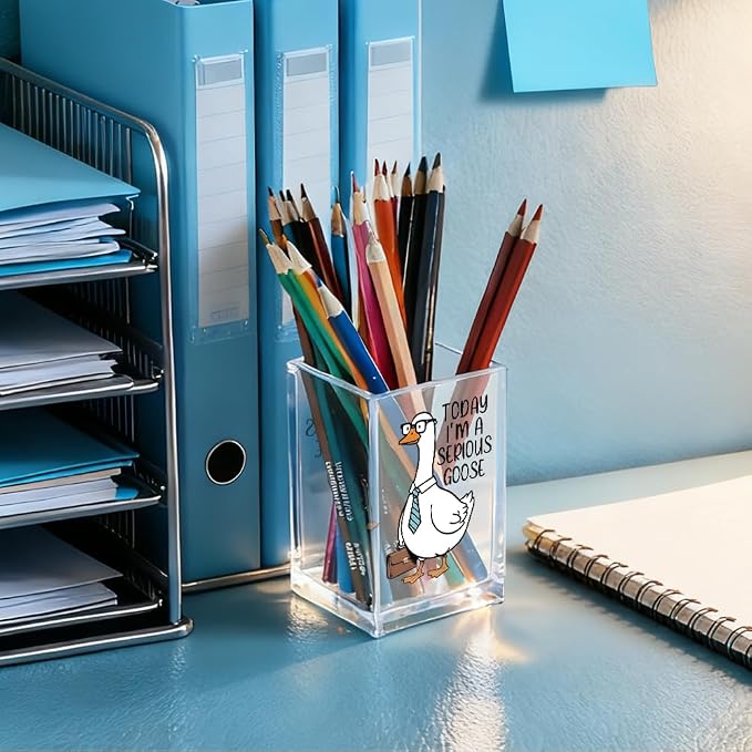 QYUVK Today I'm A Serious Goose Acrylic Cosmetic Pencil Holder Cup, Funny Silly - Image 4