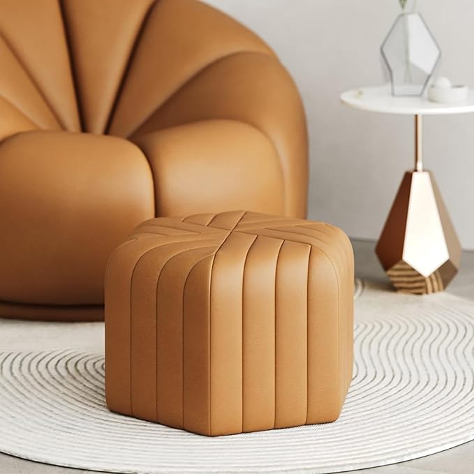 homary 18.5" Hexagonal Pouf Ottoman Upholstered, Velvet Footrest Rest Stools Modern Sofa Footrest Entryway Shoe Changing Stool, Low Coffee Table Footstool for Living Room/Bedroom/Entrway-Brown-DeskLoop Office