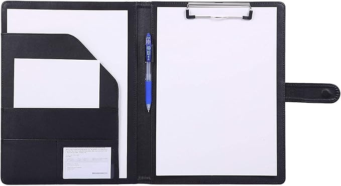 Padfolio Clipboard Folder Portfolio, Mymazn Faux Leather Storage Clipboard with Cover for Legal Pad Holder Letter Size A4 Writing Pad for Business School Office Conference Notepad Clip Boards (Black)-DeskLoop Office