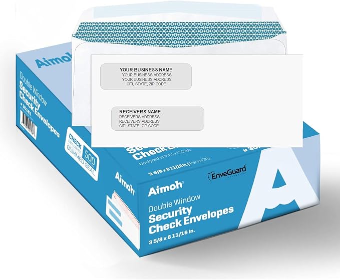 Aimoh 500#8 Double Window Gummed Security Envelopes by Aimoh