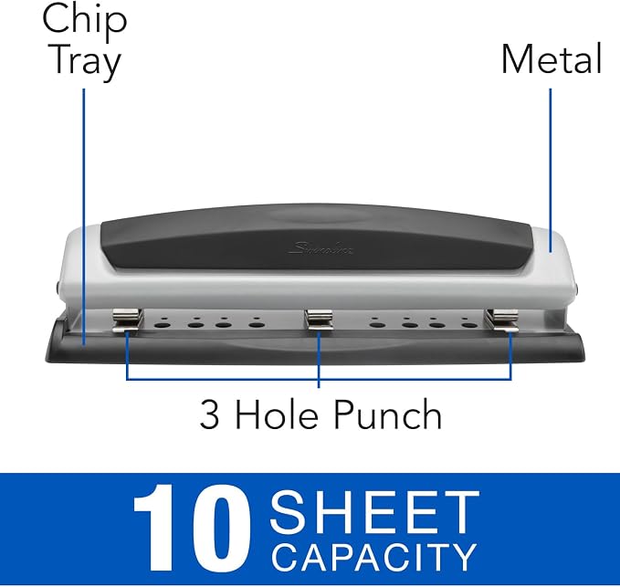 Swingline 3 Hole Punch, 10 Sheet Capacity Three Hole Puncher 3 Ring, Adjustable - Image 2