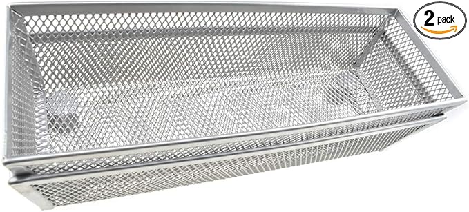 HAHIYO Stackable Mesh Tray Cup 9 x 3 x 2 inches Sturdy Container for Desk Drawer Organizer Collection for Home Office School kitchen Soft Foam Feet No Sharp Edges 2 Pack Silver-DeskLoop Office
