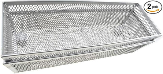HAHIYO Stackable Mesh Tray Cup 9 x 3 x 2 inches Sturdy Container for Desk Drawer Organizer Collection for Home Office School kitchen Soft Foam Feet No Sharp Edges 2 Pack Silver-DeskLoop Office