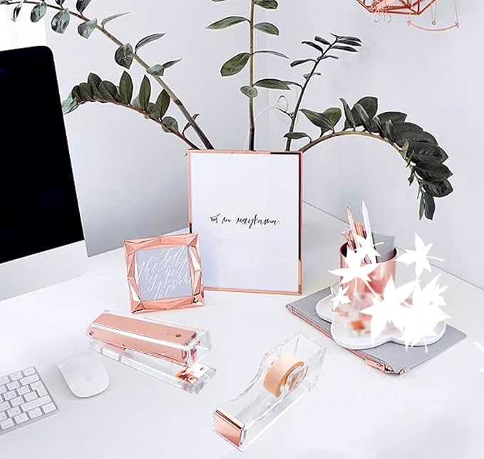 Acrylic Rose Gold Tape Dispenser Desktop Stapler, Acrylic Office Supplies - Image 5