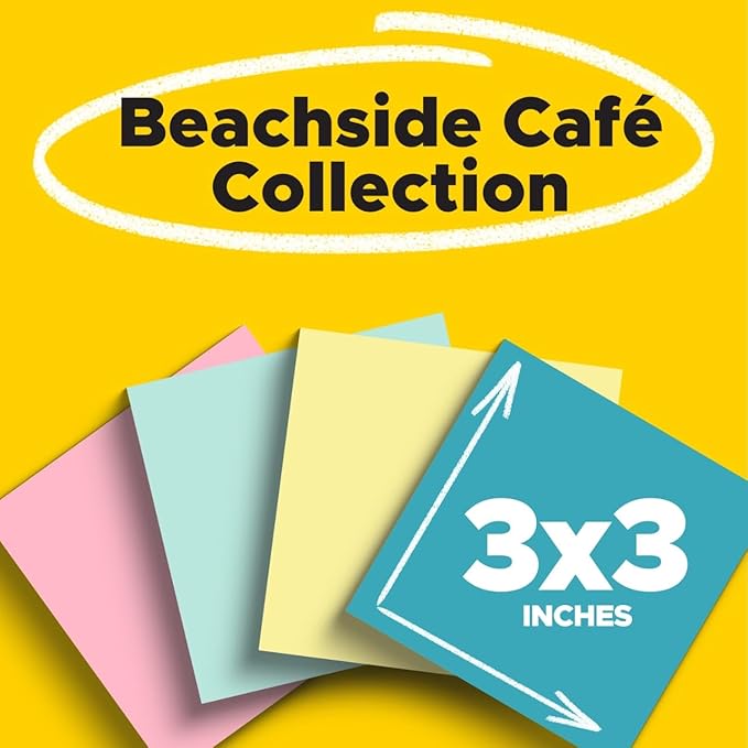 Post-it Notes, 3 x 3 in, Beachside Café Collection, 4 Pads | School Supplies - Image 2